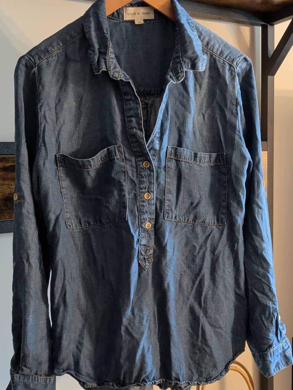 cloth & stone Indigo Blue Denim Henley Button-Front Shirt